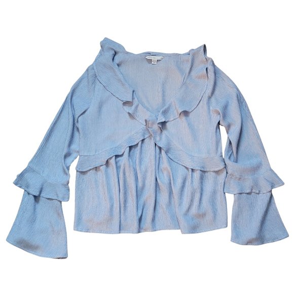 American Eagle Women's Top Ruffled Blue & White Striped Size Small (EUC) - Picture 5 of 5